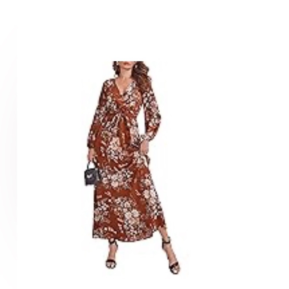 Floral Wrap Maxi Dress - Brown